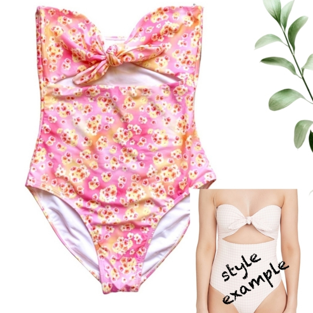 Onia Marie Open Cut Tie Front One Piece Floral Pink Swimsuit